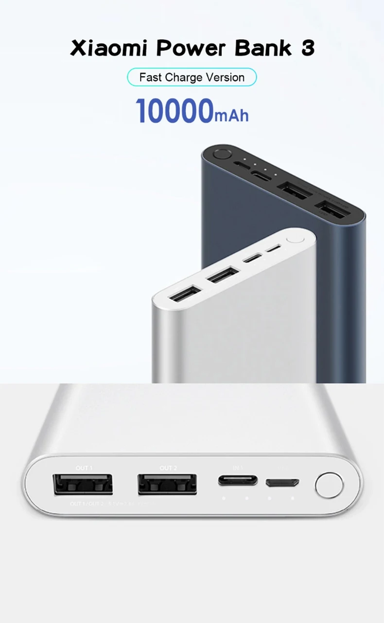 Xiaomi Mi 10000mAh Power Bank 3 External Battery Bank 18W Quick Charge Powerbank 10000 with USB Type C - ANKUX.COM