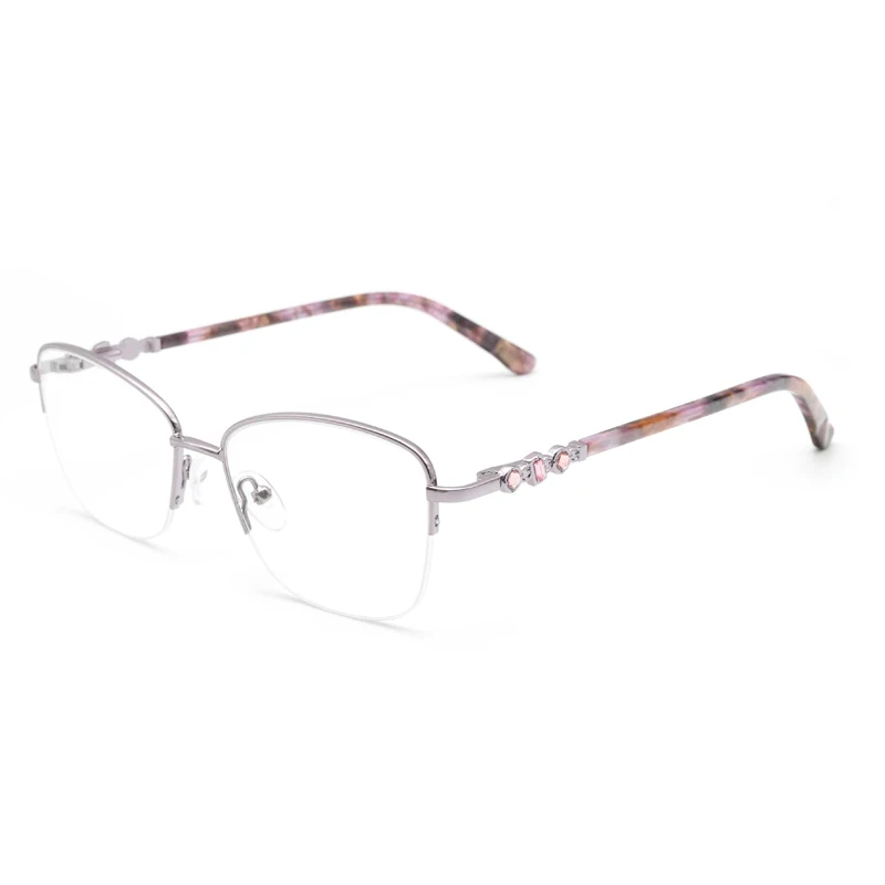 WHEF-VCHL6003 New Women Cat Eye Fashion Metal Acetate Eyeglasses Frames for All Face Eyewear Spectacles with Spring Temple