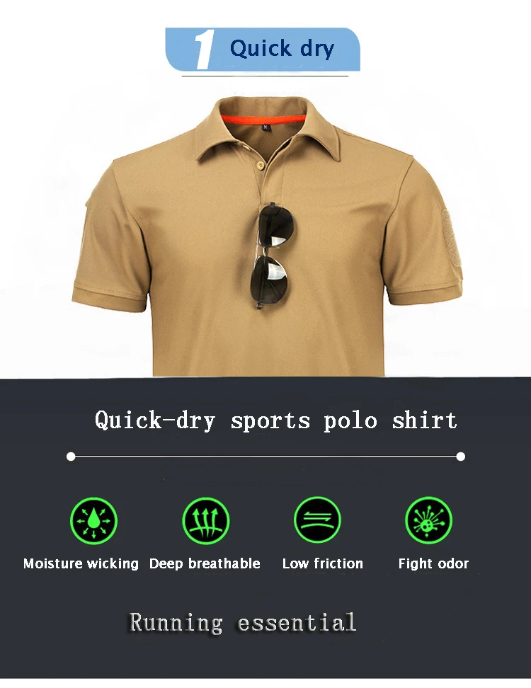 CARWORNIC Mens Tactical Shirt Quick Dry Short Sleeve Sport Polo Shirt Army Military Outdoor T Shirt 