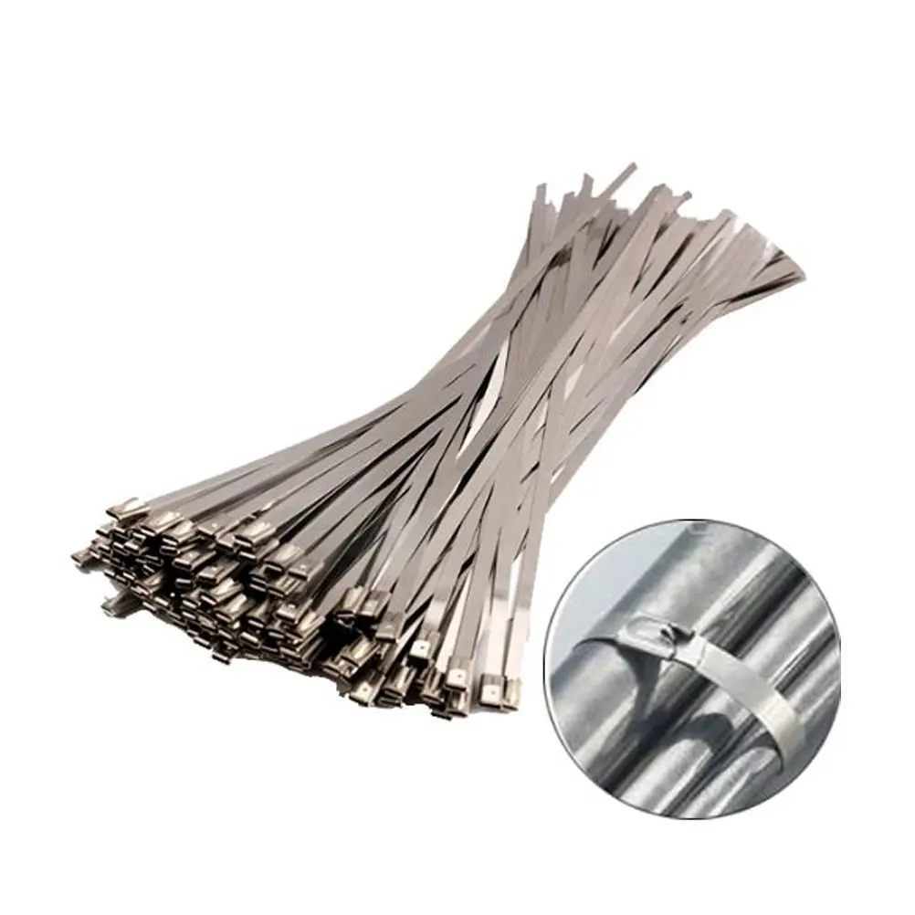 100pcs 304 Stainless Steel Cable Ties Wrap Coated Self Locking Metal