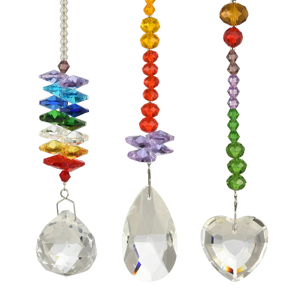 product wholesale colorful art decor crystal glass pendant octogon chakra crystal balls sun catchers for home office garden decoration-2