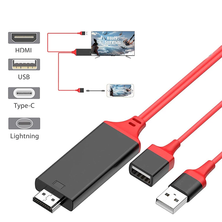 3 1 Usb To Hdmi Cable,1080p To Hdtv Cord With Usb Charging,Compatible With Ios/micro Usb/type C Cellphone Tablet - Buy 3 In 1 Usb To Hdmi Adapter Cable,Mhl Usb