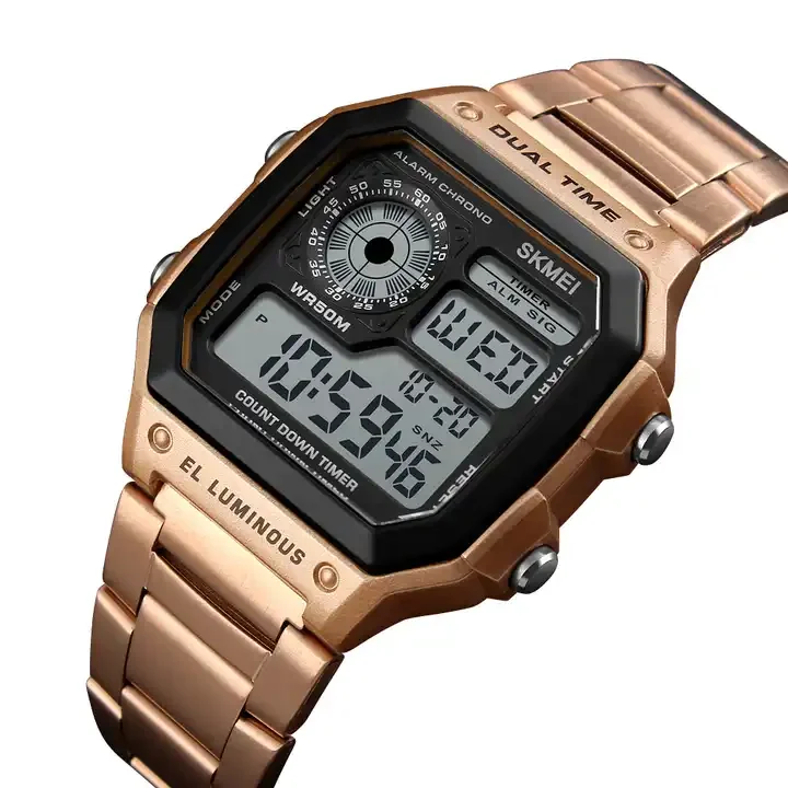 Skmei 1335 Rose Gold Black Stainless Steel Digital Watch