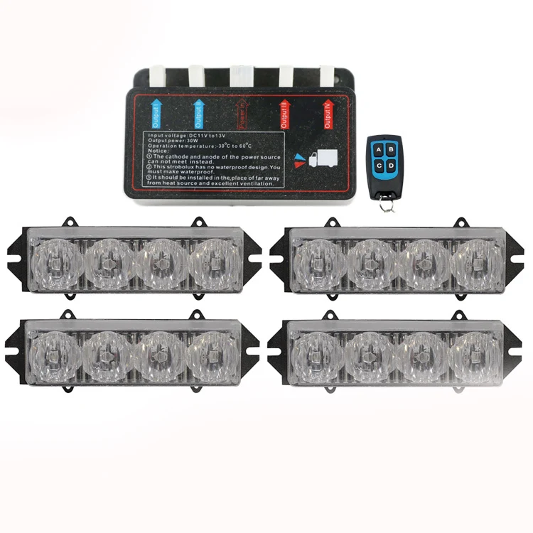 16W 4 headlights 4 in 1 remote control emergency warning red blue police led grille strobe lights