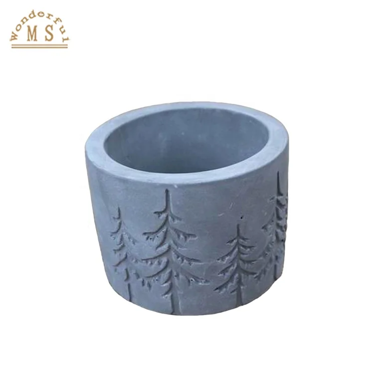 Custom Logo Relief Embossed Christmas Tree Design  Concrete Planter and Cement Candle Jar ECO Paraffin Wax Candle Holder