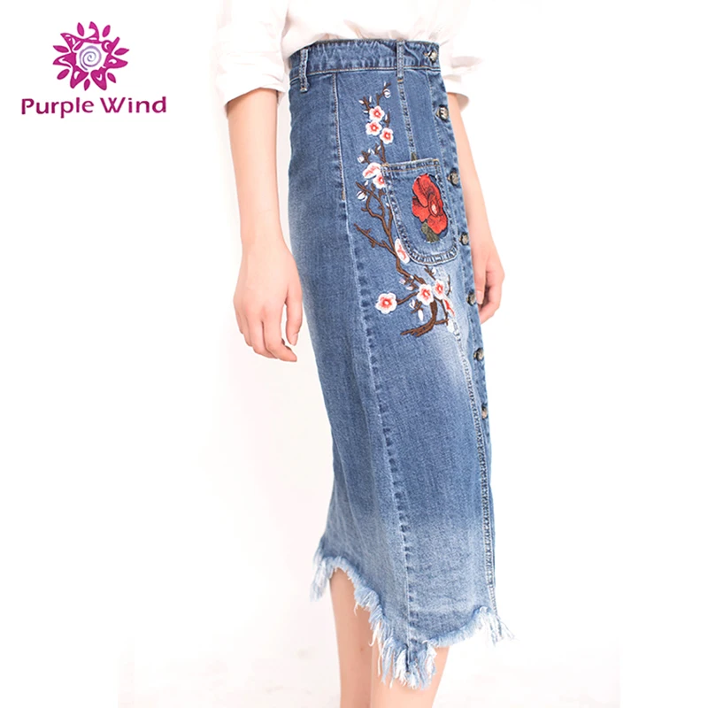 Customize Designs Cotton Girls Embroidery Wash Denim Long Jean Womens Skirts