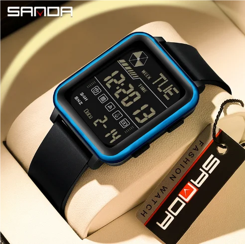 SANDA 6159 Men s Electronic Watch Multi functional Digital Night Light Waterproof Shockproof TPU Strap Wrist Watches