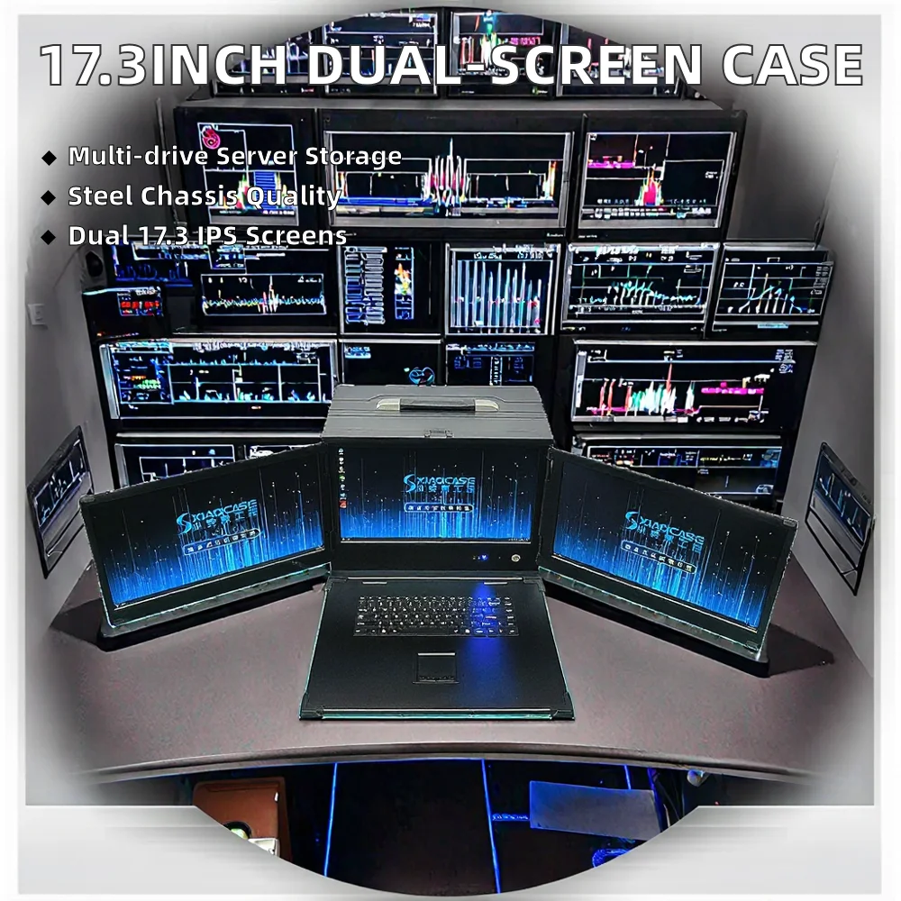 Chassis With Screen 17.3 Inch Dual Screen Portable ATX Industrial Control Chassis Server ...