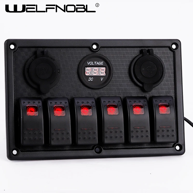 Rv 12v 24v Controle Button Universal 6 Gang Switch Panel Blanks Holder Housing Kit,Boat Car Led