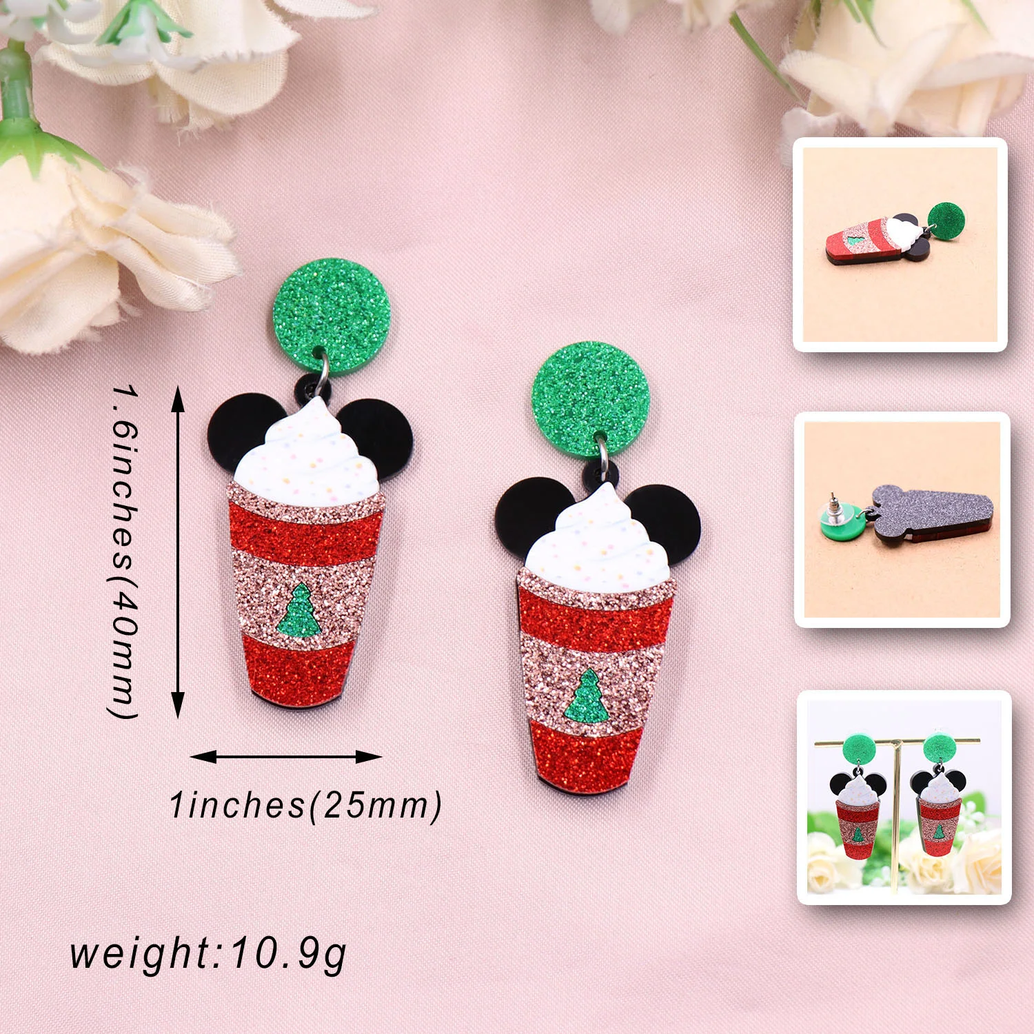 ERS733ER1547 (1pair)New product CN Drop mouse ice cream women's Cute Christmas Acrylic Earrings factory