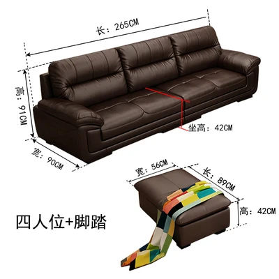 Luxury Living room furniture 3+2+1 Black real leather sofa