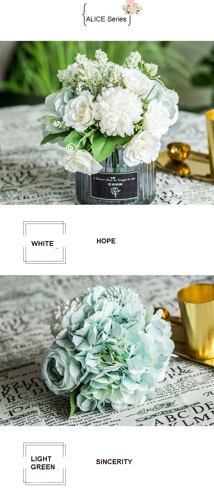 artificial flowers in decorative pots