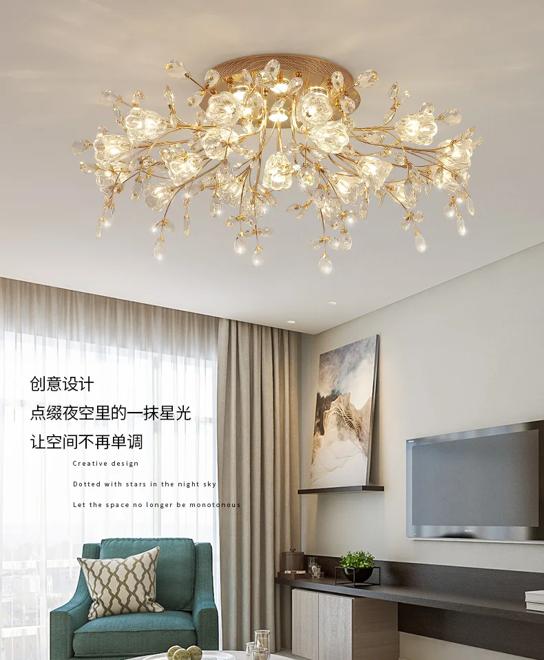 European style living room dining room hallway ceiling lamp simple modern light luxury American bedroom crystal lamp
