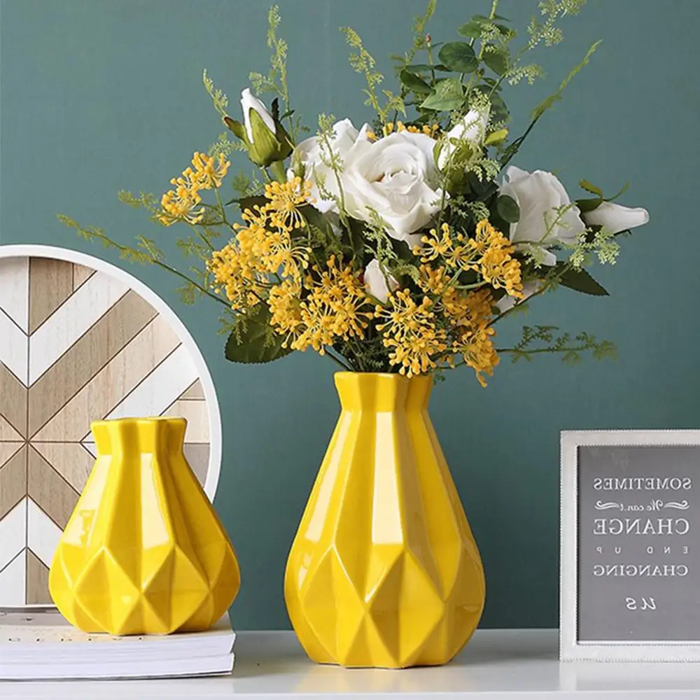 Flower Vase Matt Diamond Porcelain Ceramic Modern Home Office Tabletop Decor 