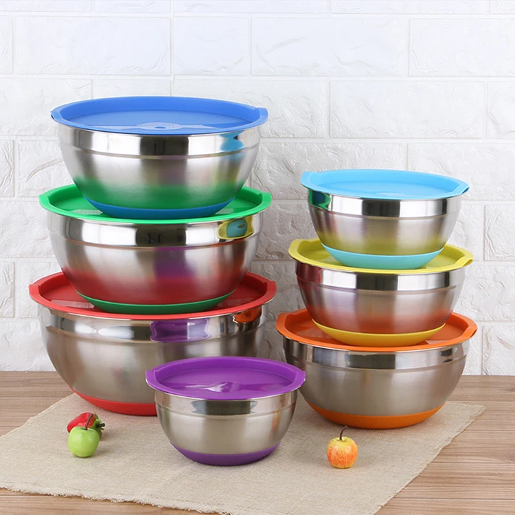 Nonslip Colorful Silicone Bottoms Stainless Steel Mixing Bowls