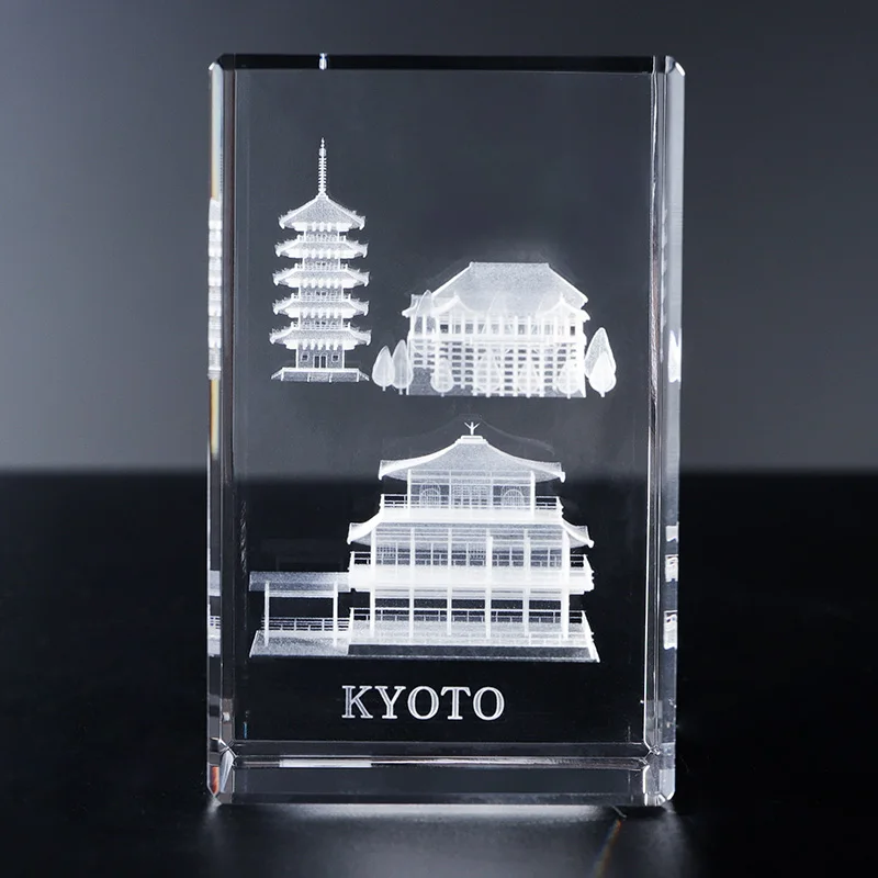 K9 Crystal Cube Tower Laser Engraved Famous Building Japan Kyoto sculpture Carved Mascot Flower Decor for Tourist Souvenir Gift manufacture