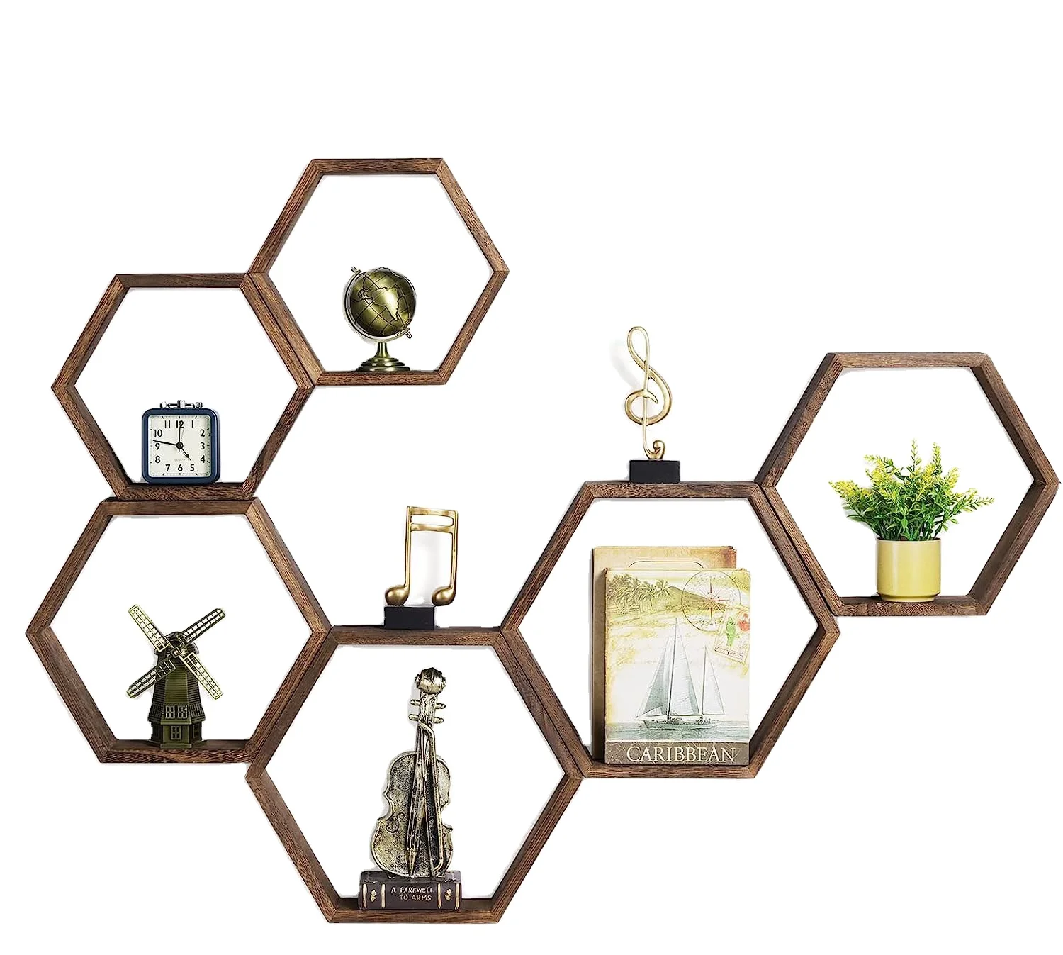 Hexagonal Floating Shelf Wall Mounted Storage Shelf Wooden Hexagonal