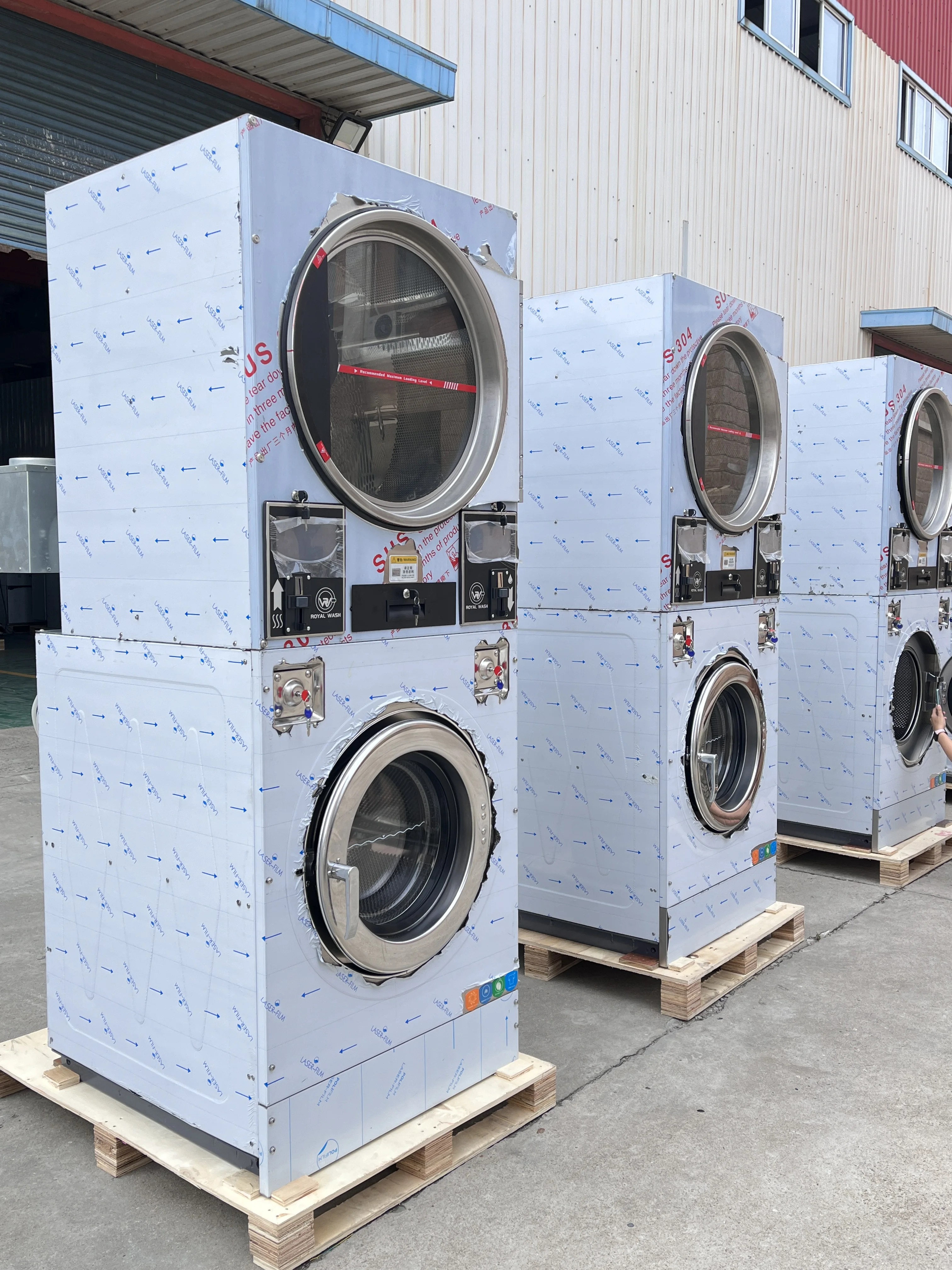 10kg To 22kg Gas/electric Heating Stack Washer Dryer Stainless Steel Material Laundromat/hotel