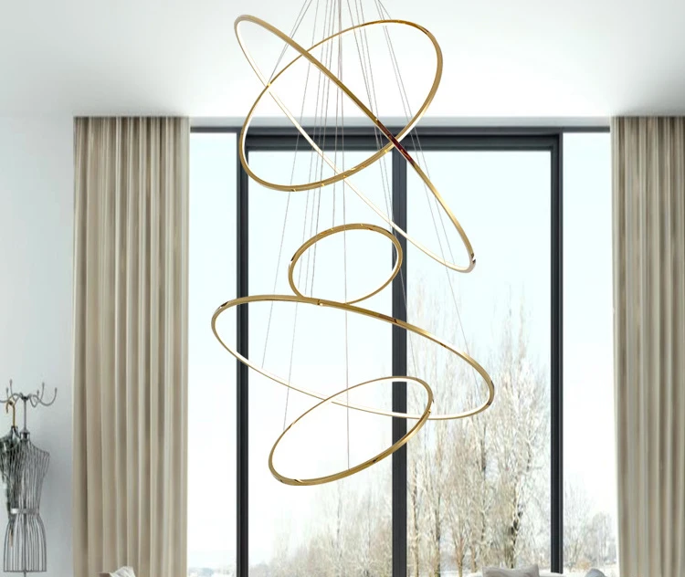 Modern hotel lobby villa living room chandelier light luxury creative dining room lamp atmospheric ring bedroom led lamp