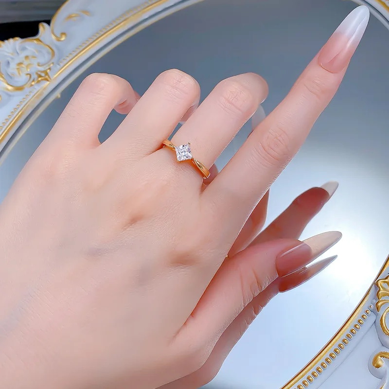 S925 Silver Mini Diamond 5*5mm Princess Square Ring Trendy Wedding Ring Rhodium Plating Featuring Lab Diamond Ring