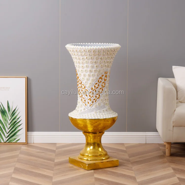 Large Luxury Modern Gold Glass Mosaic Wedding Floor Stand Vase