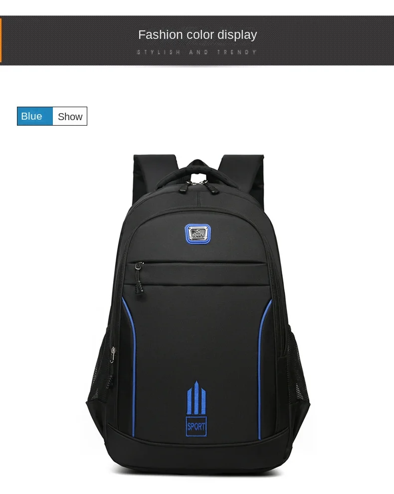 Men's Nylon Oxford Cloth Backpack Large Capacity Casual Travel Bag Polyester Lining Waterproof for Students Simple Everyday Use