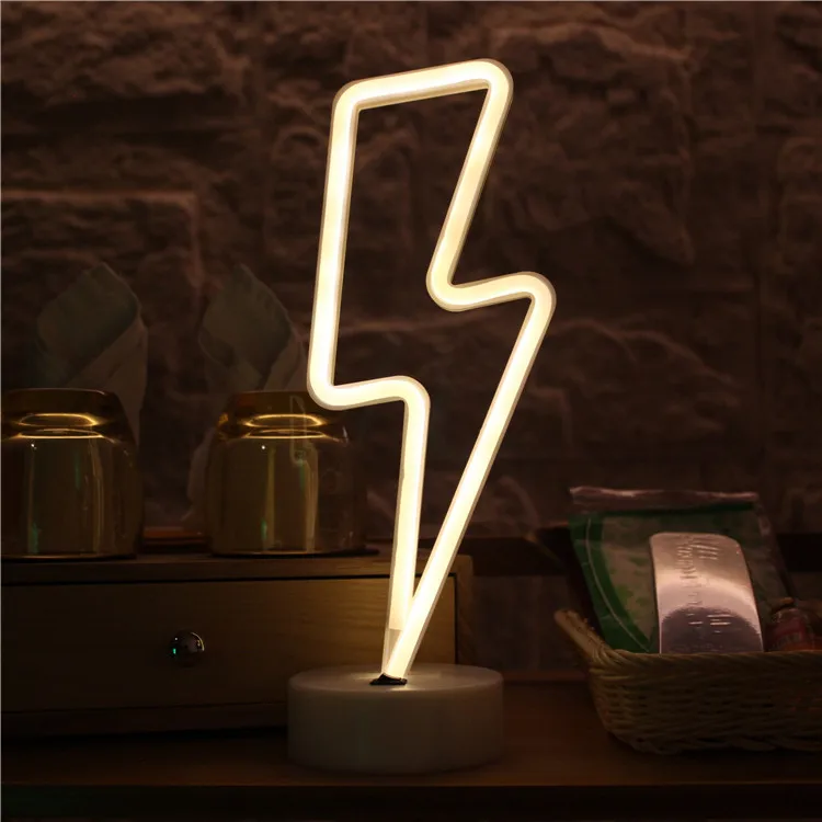 Hot sale lightning shape LED Neon Table Top Lamp, USB and Battery Operated Light up Sign for Kids Room,Bar,Party decoration