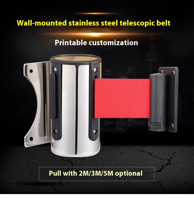 Wall-Mounted Stainless Steel Traffic Barriers 2m Wire Spool 1.0m Wire Barrier Tape Retractable 3 Cash Register Barrier 5m factory
