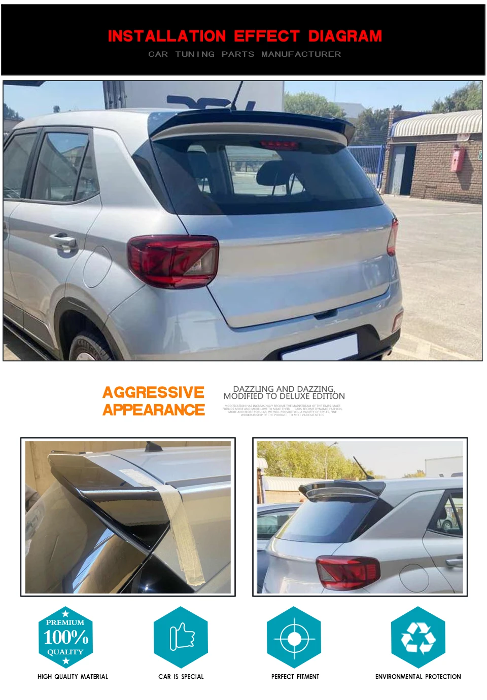 Jcsportline Frp Car Rear Roof Spoiler Wing For Hyundai Venue Sport 2020 ...