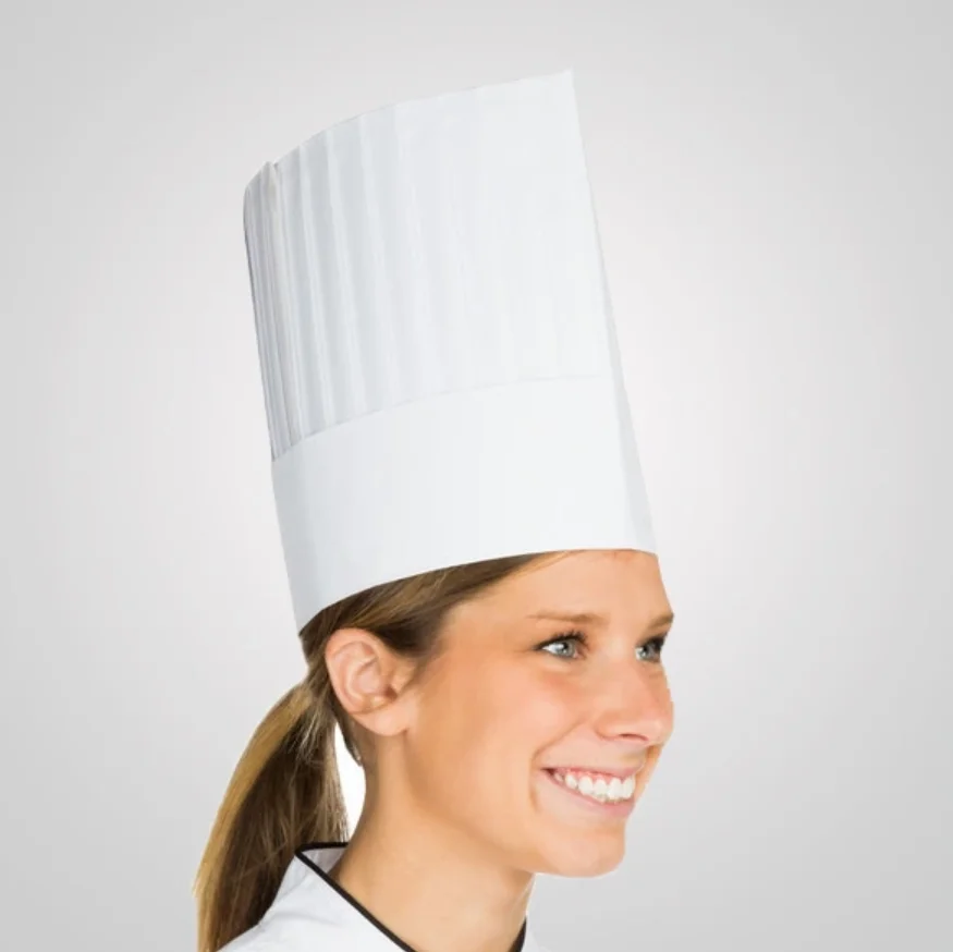 50 pcs Disposable White Paper Tall Chef Hat Kitchen Cook Caps Restaurant Hat New 