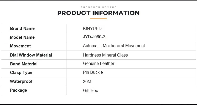 KINYUED OEM good quality luxury wholesale waterproof custom logo mechanical movement stainless steel watch
