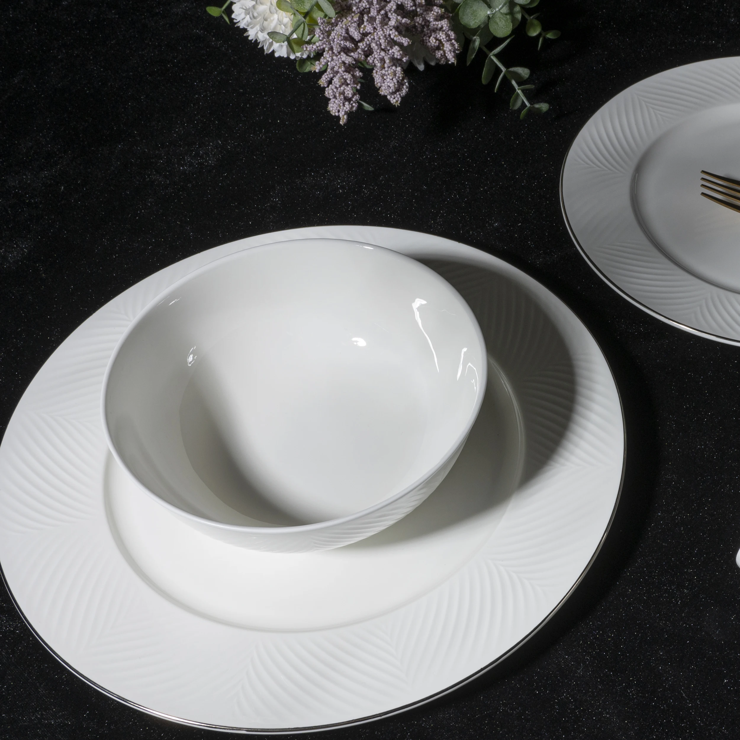 Pito Modern White Ceramic Dinnerware Plates Set Bone China Restaurant