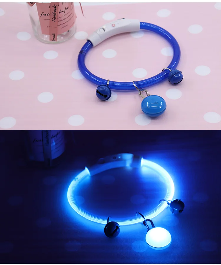 Solid Pattern Rechargeable Dog Collar with Nighttime Glowing Feature Ribbons Decoration Pet Walk Lamp Dropshipping Supported