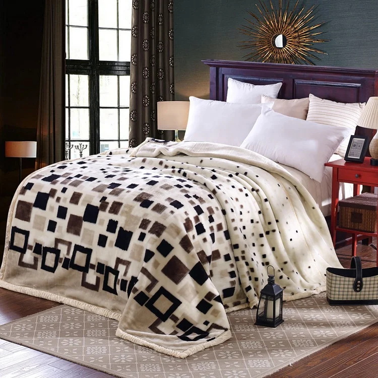 Customized Grey Color Super Soft Queen Size Mink Raschel Plush Thick