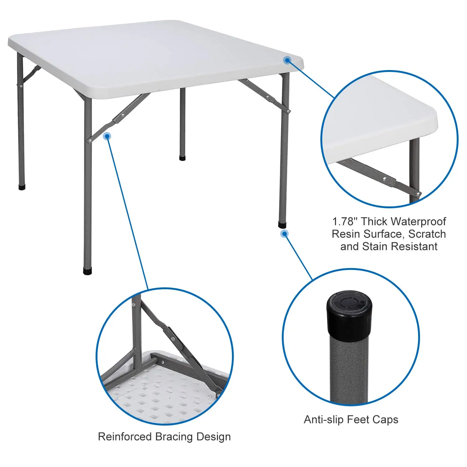 3ft Indoor Outdoor Portable Plastic Folding Table,Square Card Utility