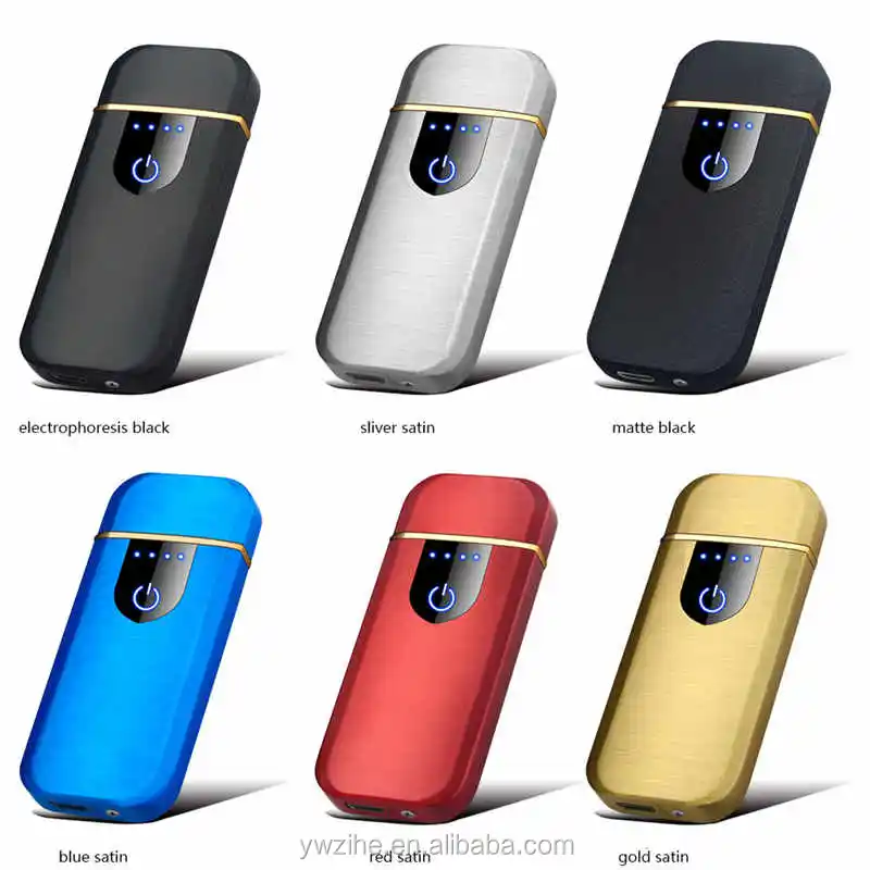 Blue Touch Ignition Electric Lighter USB Rechargeable Electronic Lighter with Power Indicator Ultra Thin Windproof Flameless Touch USB Lighter