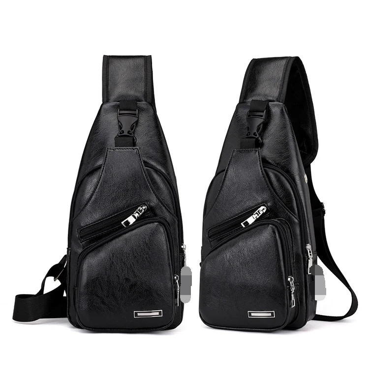 Hot Selling USB Charging Casual Fashion Shoulder PU Leather Men's Chest Bag Messenger Bag