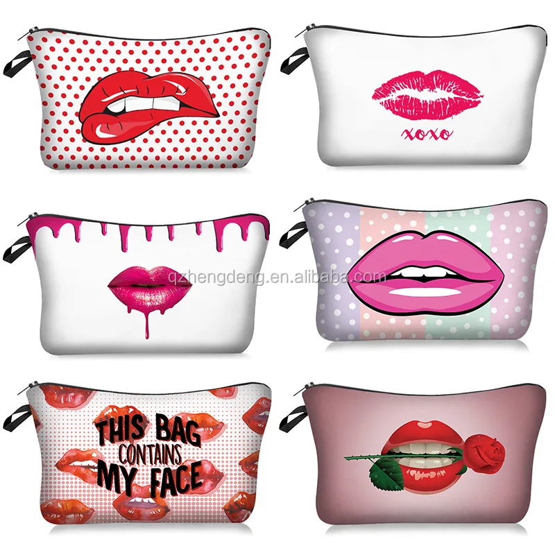 Fashion Design Small Women Custom Lip Logo Pu Leather Makeup Bag ...