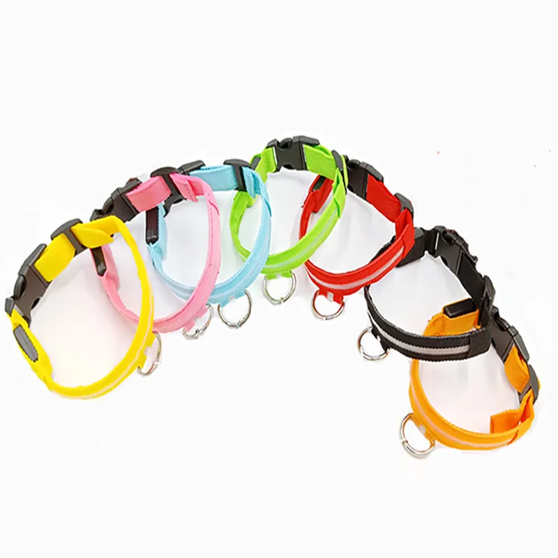 Electronic Pet LED Dog Collar Adjustable Flash Recharge Reflective Rivet Solid Nylon Buckle Closure All Seasons Night Anti-Lost