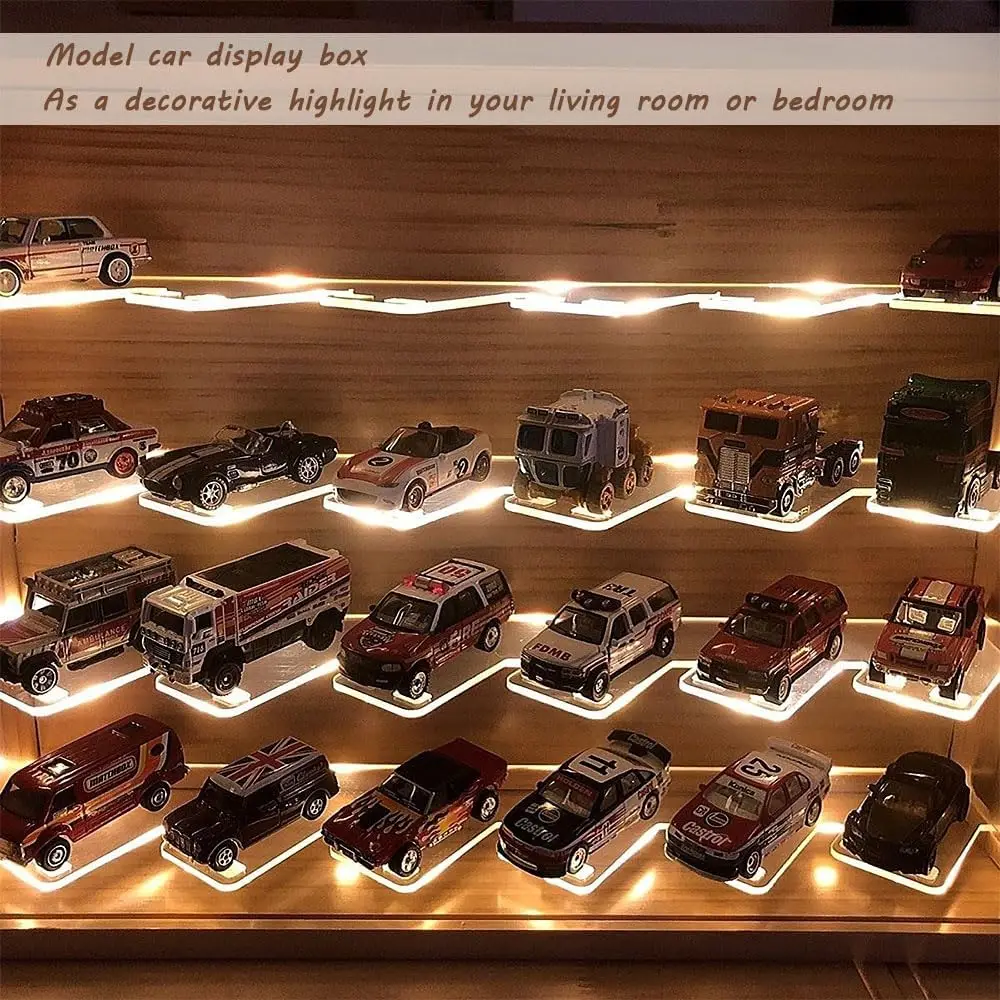 1/64 Mini Cars Display Case - 7 Tiers, LED Lights & Wood