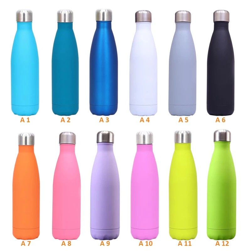 17oz 500ml Custom Logo Stainless Steel Vacuum Water Bottle Sealed With Rubber Coated Soft Touch