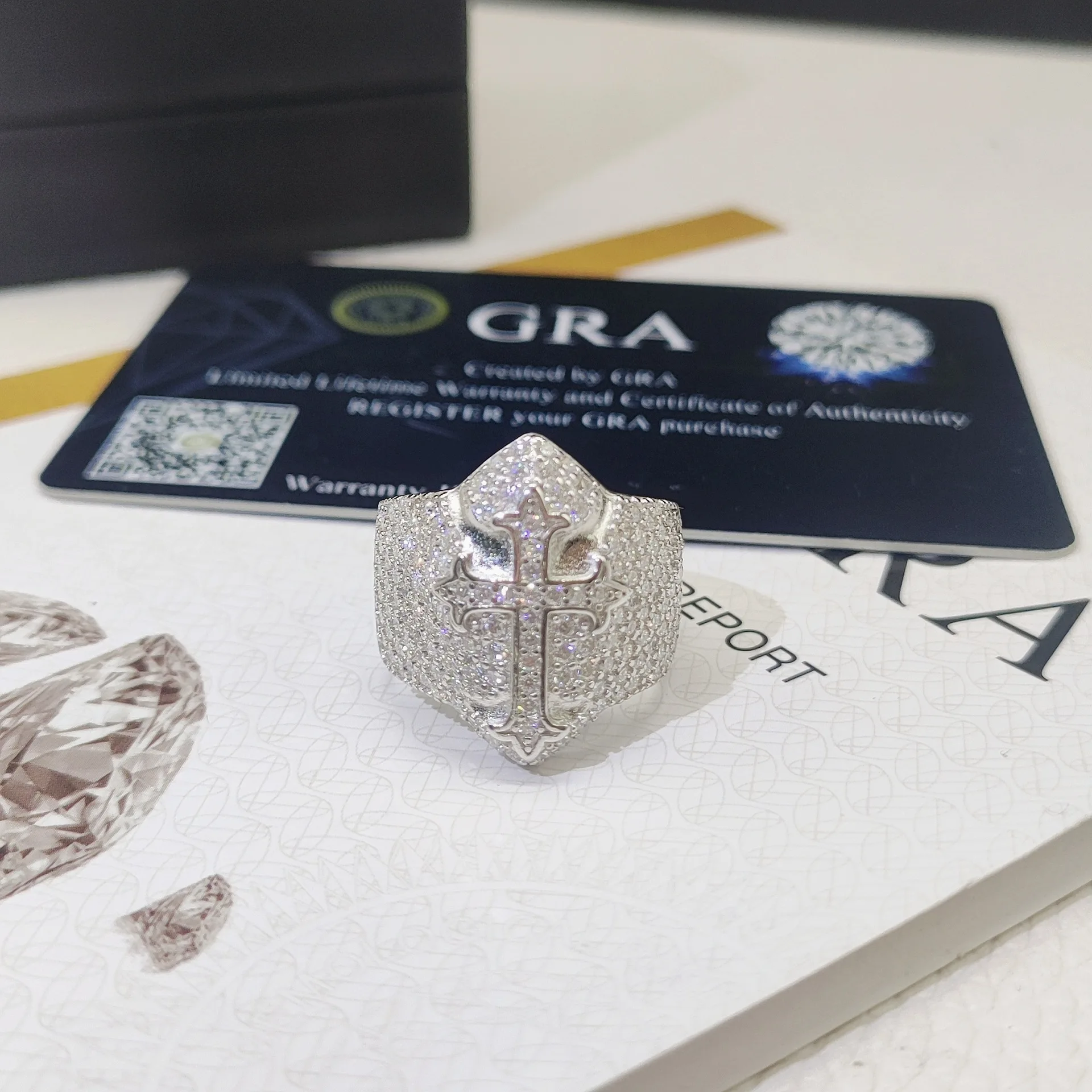 Men's Hip Hop 925 Silver Cross Ring New Personality Alien Design Manufactured by Finger High Quality Moissanite Rings