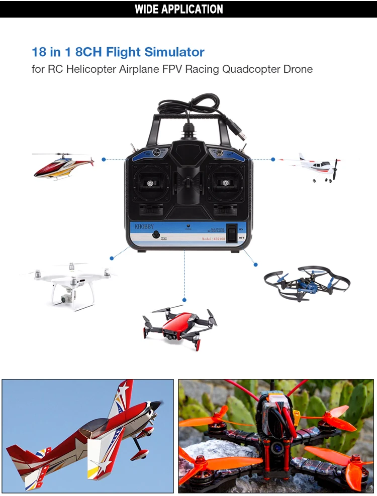 18 en 1 RC Helicopter Flight Simulator 8CH USB pour Phoenix 5.0 Avions