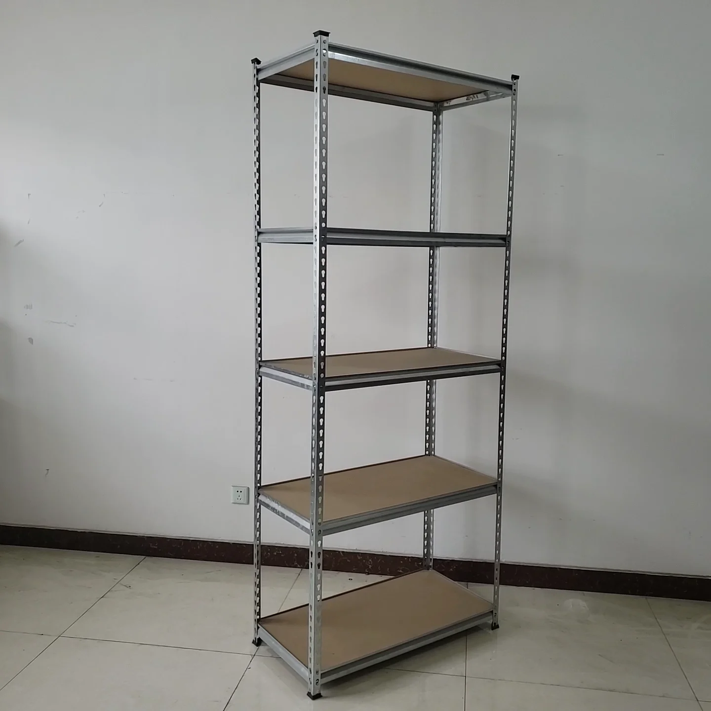 可调节存储金属货架超市双面原木色