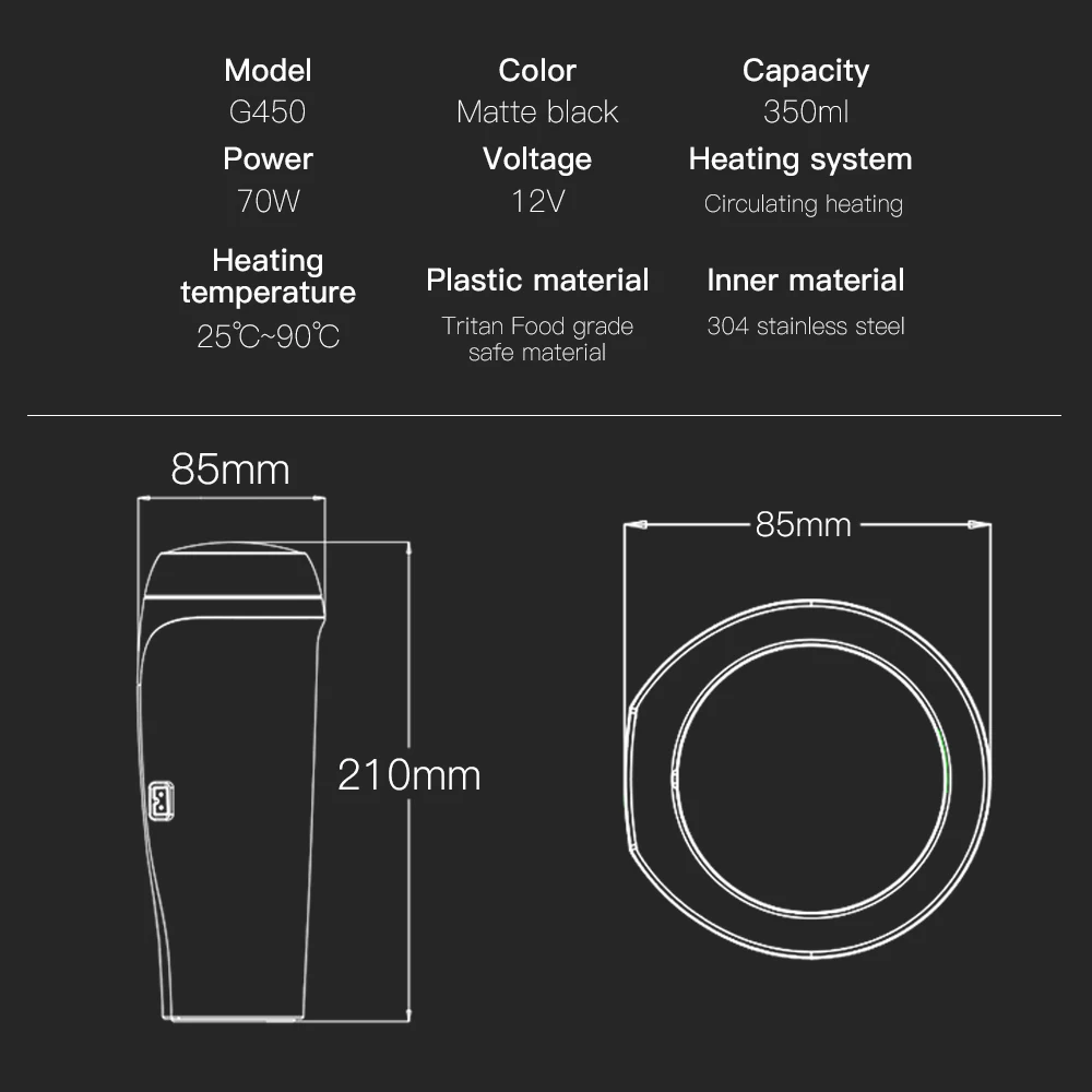 Hot Sale Stainless Steel Electric Smart Mug 12v Car Electric Kettle