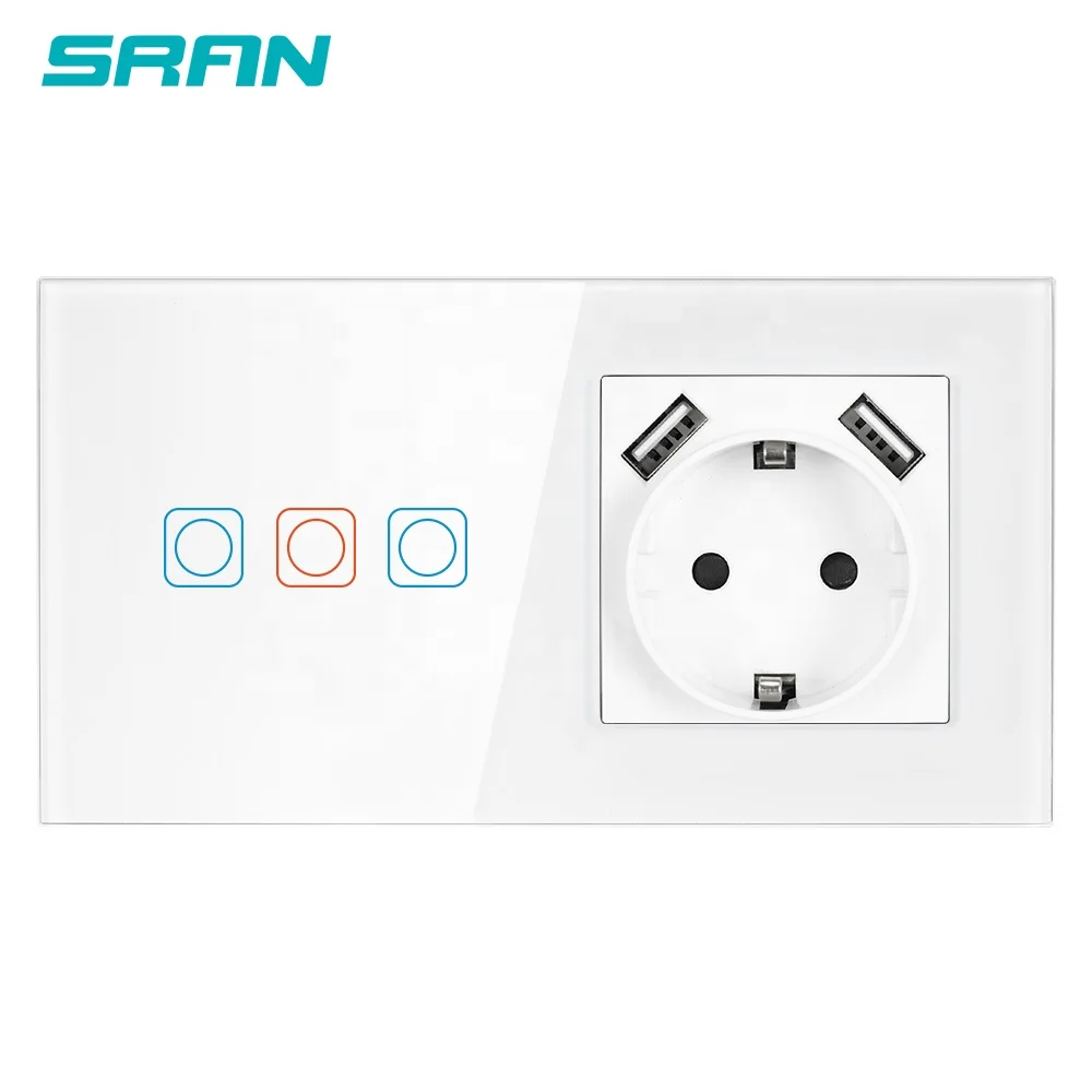 SRAN EU Smart Switch Smart Life for Smart home Light Control  153*82mm 3 gang 1way Switch and socket F831-DU31
