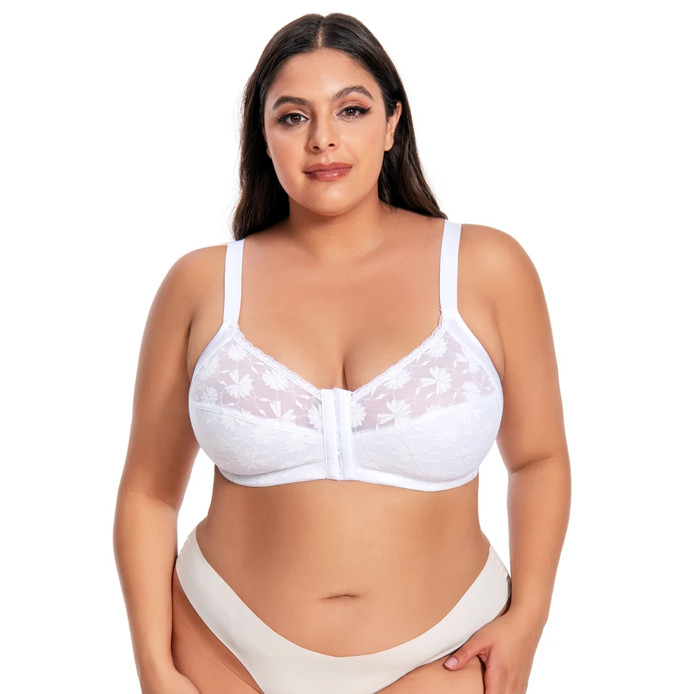Wholesale Lady Front Open Closure Polyamide Big Cup Wirefree Soft Plus Size Women Lace Bras Big