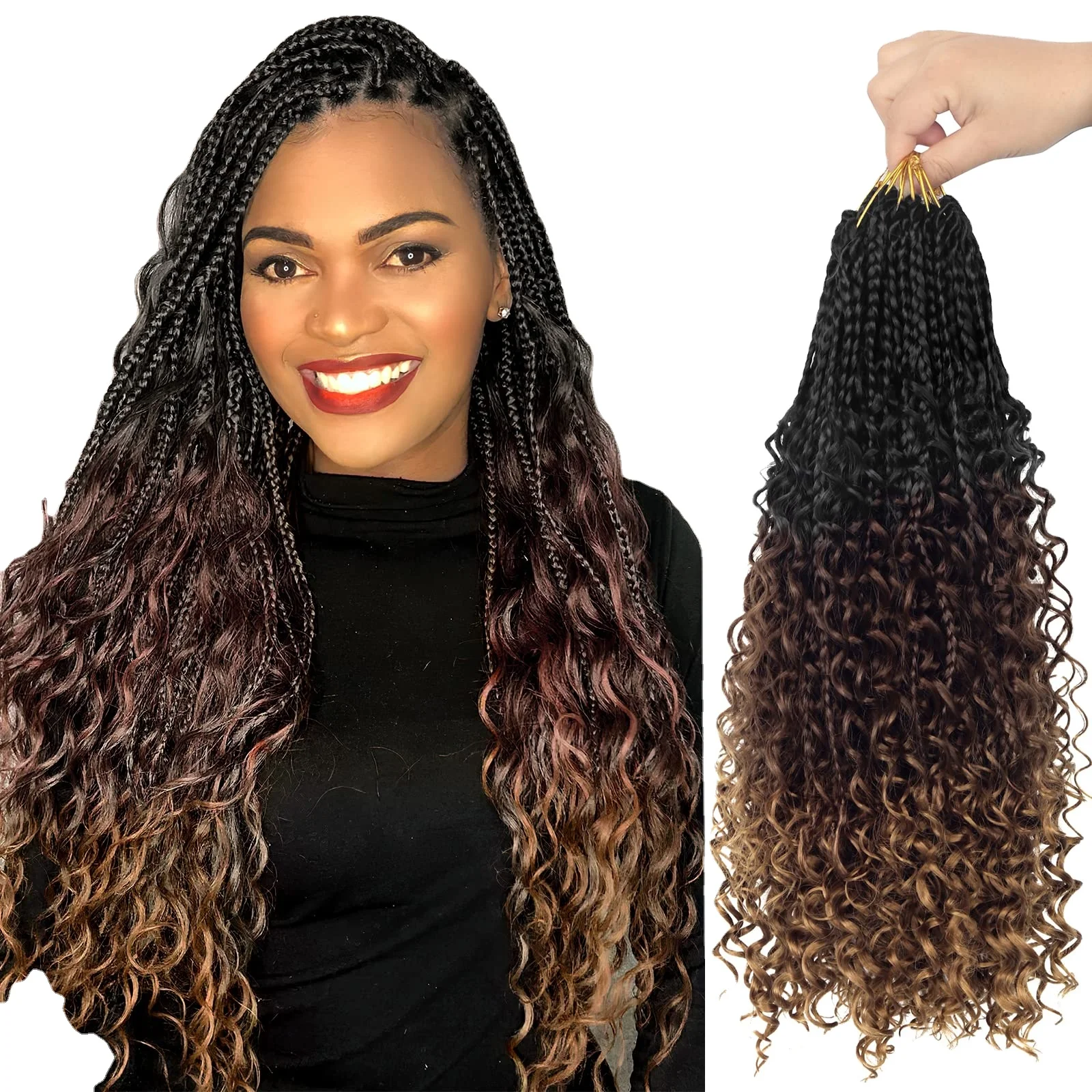 Human Hair Bundles Braids Crochet Hair With Curly Ends 20 Inch