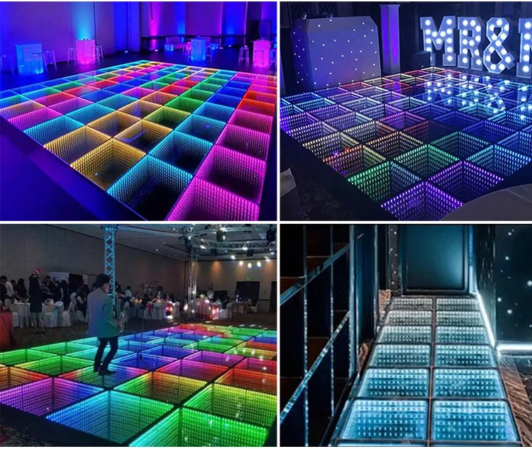 product 3d led mirror aluminum body moving lights colorful dance floor tiles with dmx512 control stage lighting384-1