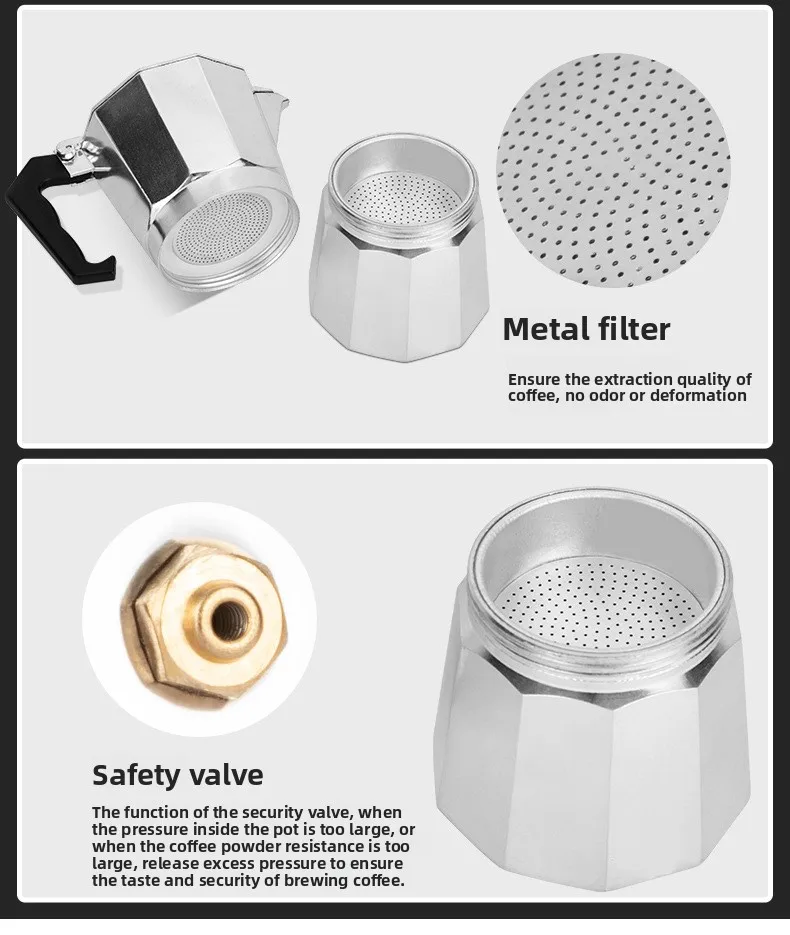 Aluminum Octagonal Stovetop Espresso Moka Pot Coffee Maker Tools Coffee Appliance Metal Coffee Utensils Household